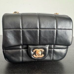 Black Mini Quilted Bag with Gold Accents